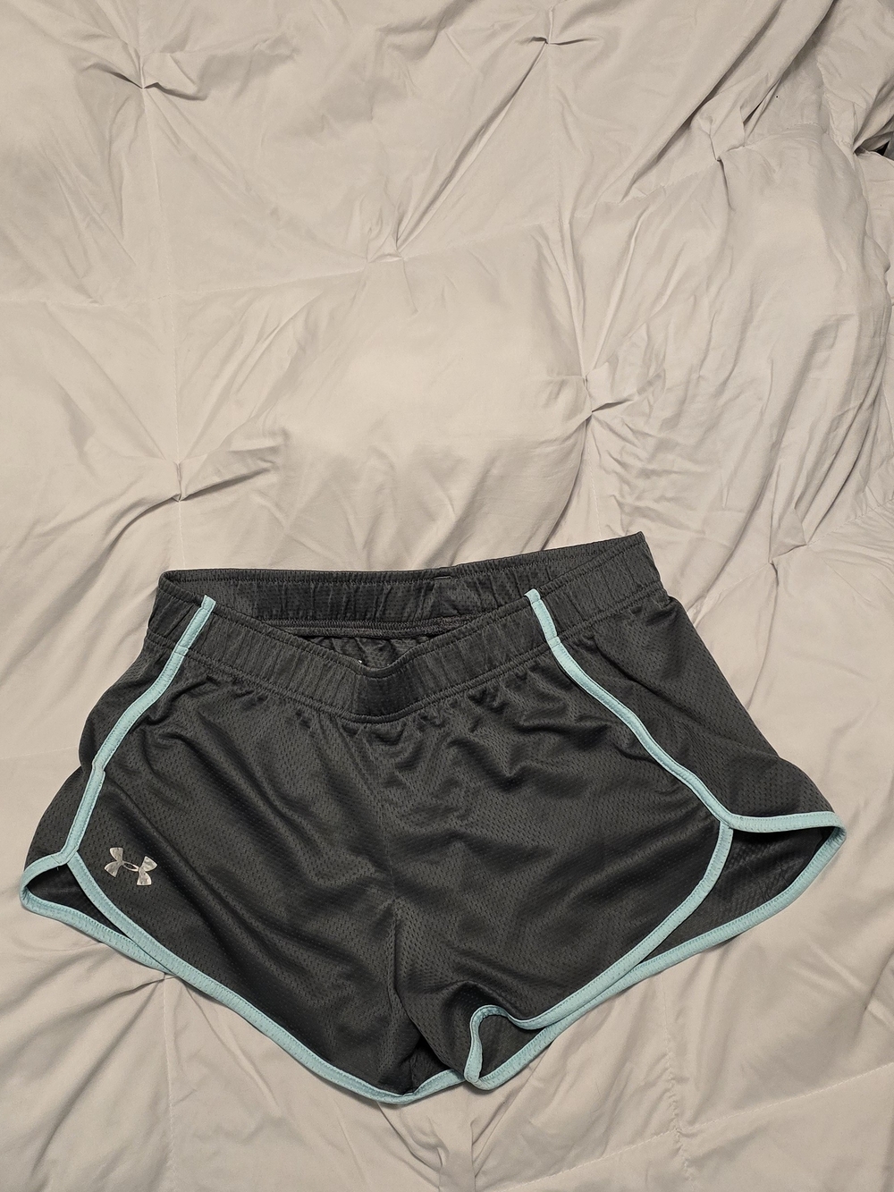 Under Armour Gray Athletic Shorts with Light Blue Trim